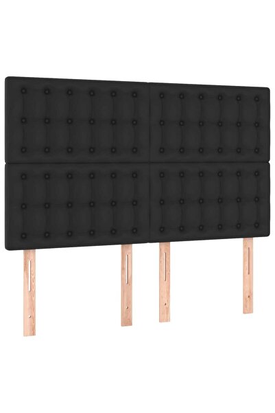 vidaxl Tăblie de pat neagră 144x5x118/128 cm piele ecologică