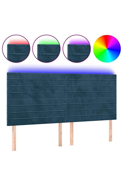 vidaxl Tăblie de pat cu LED, albastru închis, 180x5x118/128cm, catifea