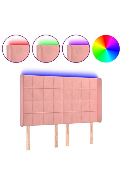 vidaxl Tăblie de pat cu LED, roz, 147x16x118/128 cm, catifea