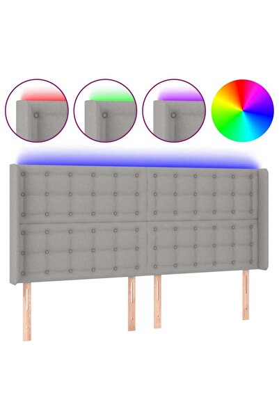 vidaxl Tăblie de pat cu LED, gri deschis, 203x16x118/128 cm, textil