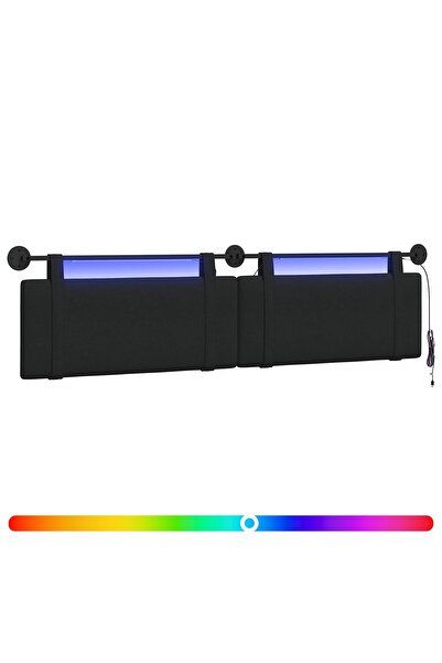 vidaxl Tăblie de pat suspendată Cu lumină LED Negru Țesătură