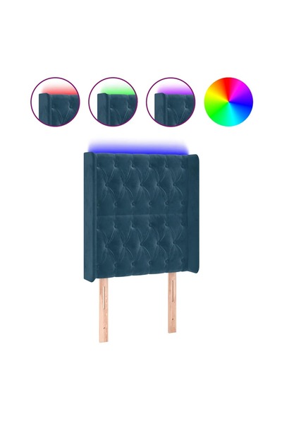 vidaxl Tăblie de pat cu LED, albastru închis, 83x16x118/128cm, catifea