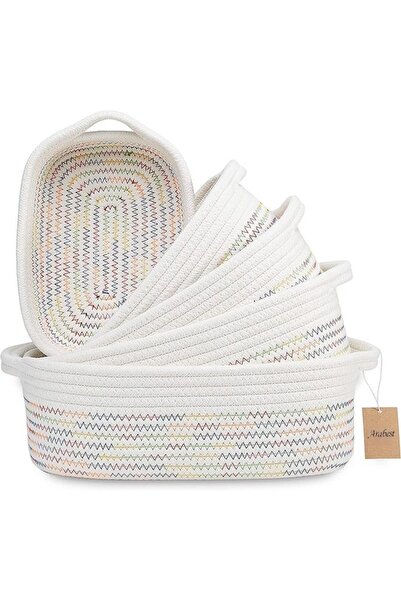 Arabest 5-Piece Rectangular Storage Basket Set,Natural Cotton Rope Woven Orga...