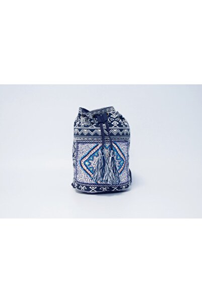MILANO COLLECTION Rucsac boho bleumarin, medalion brodat manual, bun de plajă