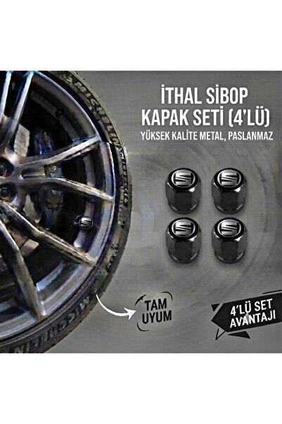 Lazer Store Seat Leon ile Uyumlu Logolu Alüminyum Siyah Altıgen Sibop Kapak Seti