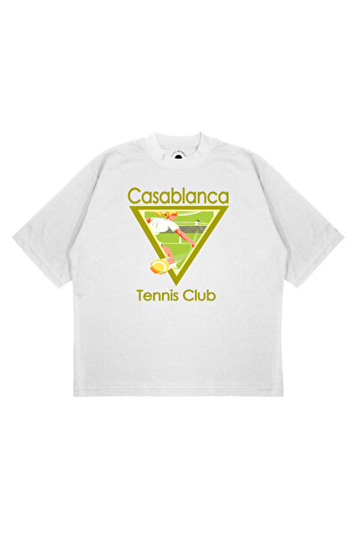 TRAGEDY تي شيرت للجنسين مقاس كبير من CASABLANCA GREEN TENNIS مطبوع بقصة مربعة...