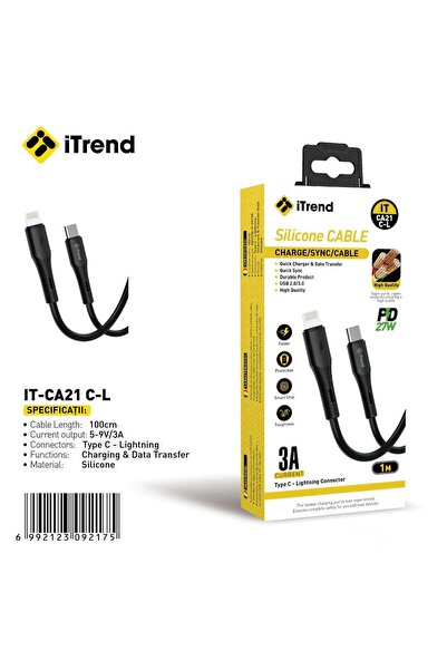 itrend Cablu USB-C la Lightning iTrend, 1 m, Încărcare Rapidă PD 27W, Silicon...