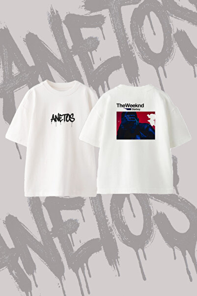 Anetos The Weeknd_105 Design Back Printed Cotton White Oversize T-Shirt