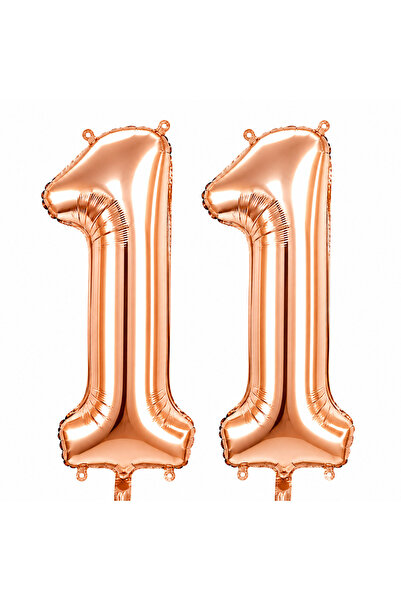 Dizayn Parti Evi 11 Rakam Folyo Balon 76 cm (34 İnç) Gold Gümüş Siyah RoseGol...