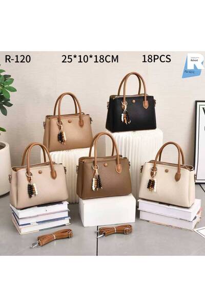 Relax for bags Classic Women's Handbag with Grained Leather and Wooden Bead C...