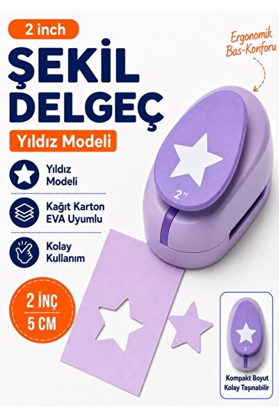 OFİSİNN Şekilli Mega Boy Delgeç/Şekilgeç 5 cm Yıldız Mor