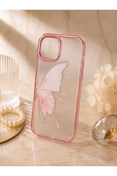 botyco Iphone 11 (6.1 inç) Uyumlu Simli Şeffaf Kelebek Desenli Renk Geçişli İ...