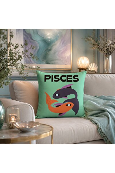 Piloji 43X43 cm Decorative Pisces Zodiac Sign Digital Printed Throw Pillow Co...