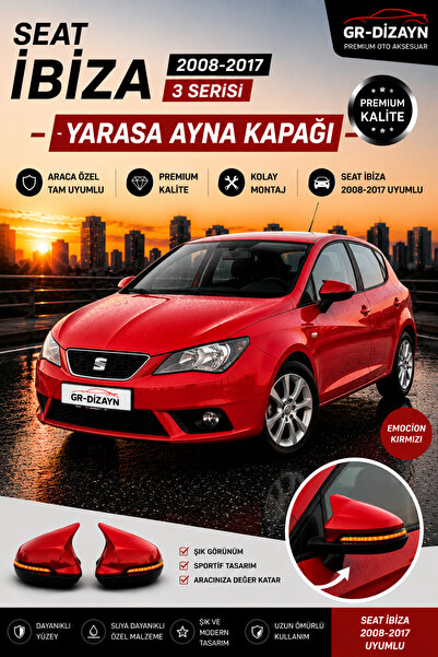 GR-Dizayn SEAT İBİZA 2008-2017 ARACA ÖZEL BOYALI YARASA AYNA KAPAĞI A+ (EMOCİ...