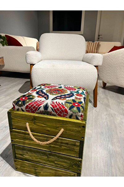 Deby Vintage Ahşap Outdoor Sandıklı Puf