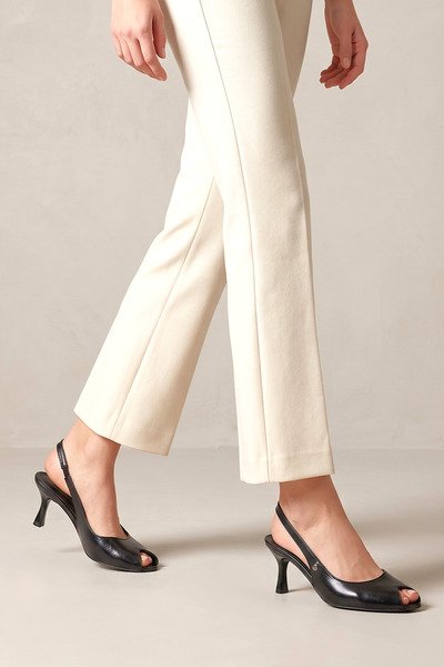 Lady Sunna Calverar (4/6 cm) Siyah Rugan Arkası Açık Peep Toe Kadın Topuklu Ayakkabı