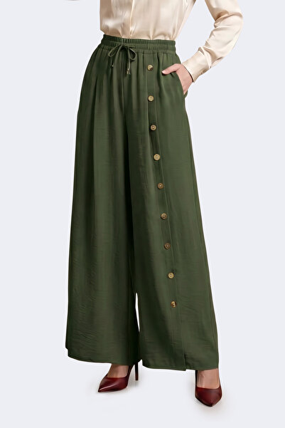BEARRAYBON Women's Light Brown Loose-Leg Ayrobin Pants (Elastic Waist and Poc...