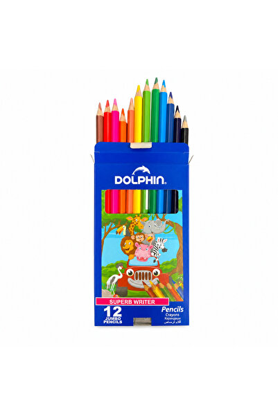 Dolphin أقلام تلوين جامبو 12 لونًا بشكل مثلث مع مبراة