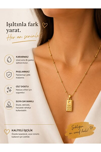 Stainlless Steel LUNAVERA GOLD BAR PASLANMAZ ÇELİK KOLYE