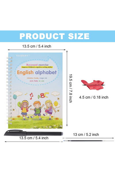 Simply Joy Set de rechizite școlare cu 4 caiete de lucru tip Sank Magic, alfabet englezesc, numere, matematică, pictură și desen, multicolor, 19 cm x 13 cm + rezerve pentru pix magic