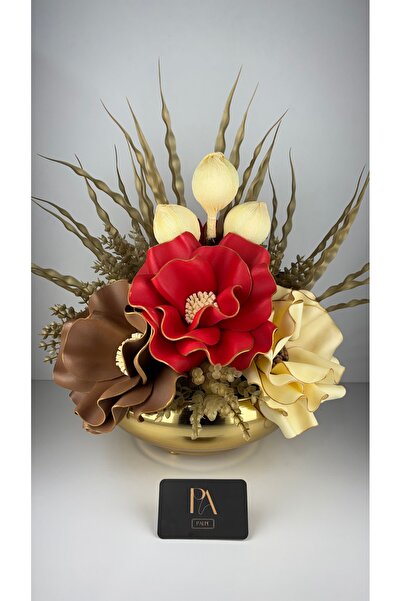 Palpe Stylish Gold Vase with Eva Artificial Flower Arrangement, Sweetheart Li...