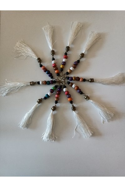 ALTAY AKSESUAR White Tassel with Colorful Wooden Beads (10 Pieces)