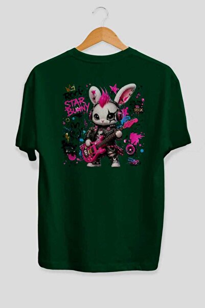 Ankhises Μπλουζάκι Rock Star Bunny Oversize με στάμπα στην πλάτη, πράσινο, Un...