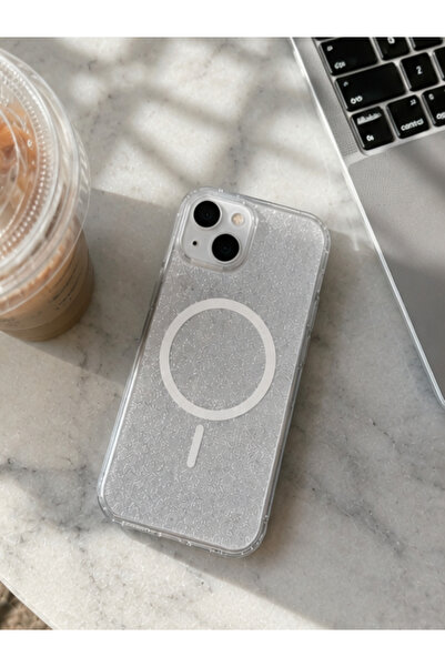 iPhone 15 Uyumlu Şeffaf Magsafeli Simli Maris Kılıf