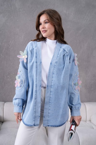 Moda Neval Women's Embroidered Denim Kimono