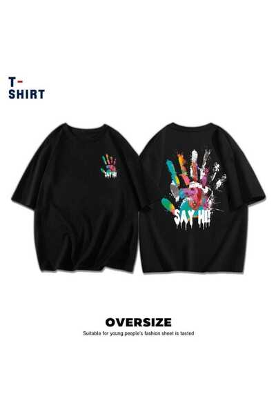 bellanova Unisex πολύχρωμο μπλουζάκι με στάμπα Oversize Streetwear Άνετη εφαρ...