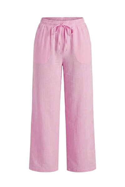 Crep Linen Fabric Wide Leg Trousers Pink