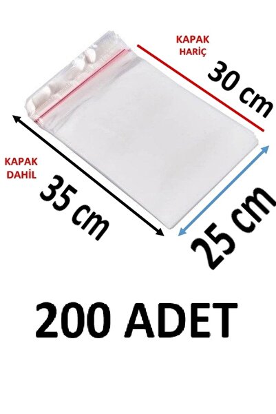 MTKardeşler 200 قطعة 25X30+5 سم كيس جيلاتين شفاف لاصق