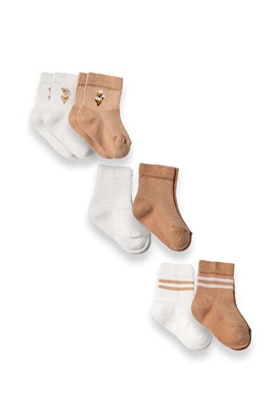Magu Baby Cotton Ecru Brown 6-Piece Sock Set