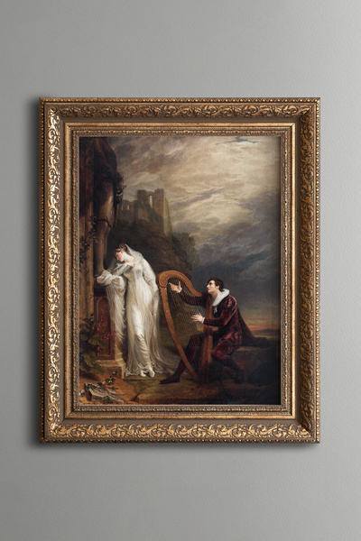 epiqart Romantic Harp Scene and Female Figure - Vintage Patterned Painting - ...