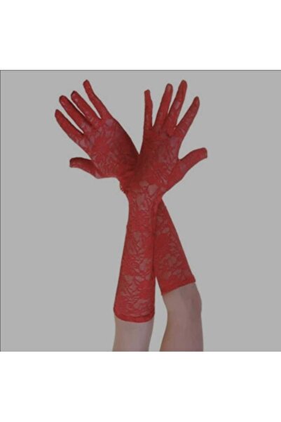 Corvus kolye&bileklik Red Color Lycra Lace Party Gloves
