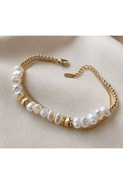 Haziran Accessory, Women's Bracelet with Pearl Beads Charm and Steel Extensio...