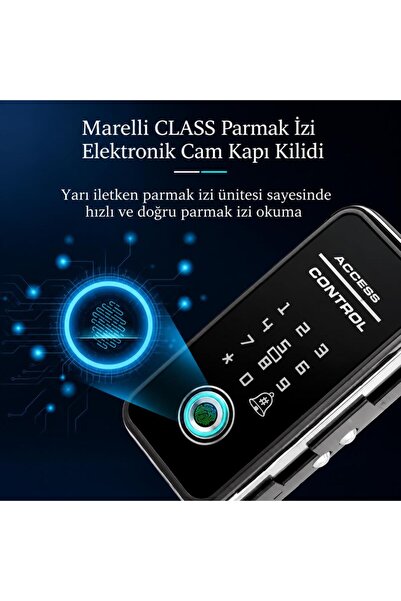 Marelli Class Parmak İzli Şifreli ve Kartlı Elektronik Cam Kapı Kilidi