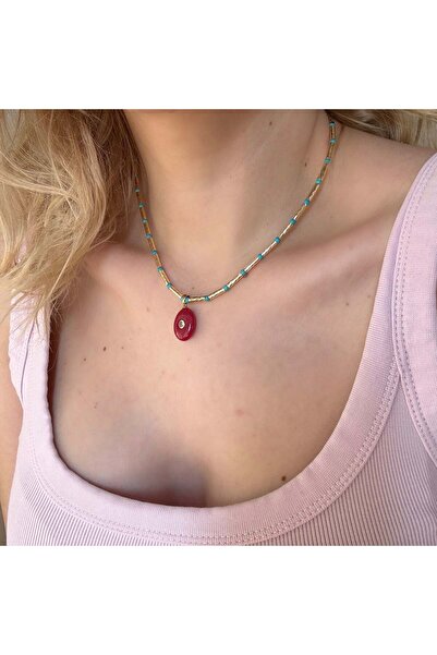 Alice İsstanbul Gold Claret Red Pendant Necklace