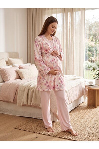 Lohussa New Season Pink Summer Floral Button Detailed Design 100% Cotton Shor...