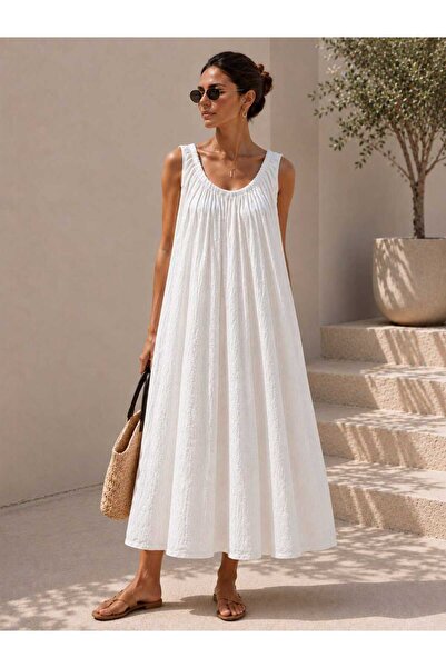 espoire butik kadın italyan soft beyaz standart elbise