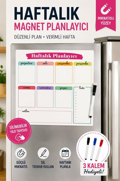 Hobialem Haftalık Magnet Planlayıcı Silinebilir Mıknatıslı Yazı Tahtası 3 Ade...