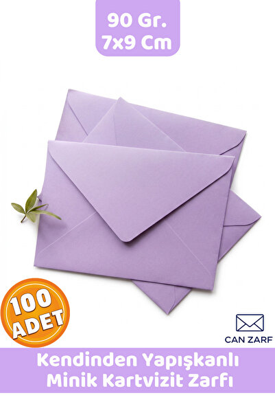CANVELA 100 Adet Lila Renkli Küçük Zarf 7x9 Cm Küçük Zarf 90 Gr. Kendinden Ya...