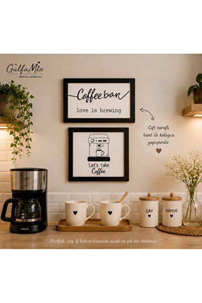 Gülfa Giftbox Coffee Bar Mutfak Dekor Tablo Seti | Çay & Kahve Köşesi Ahşap Ç...
