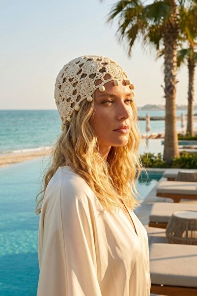 LAGRANZE Luna Natural Beaded Hand Knitted Beanie