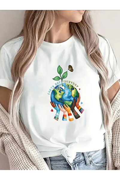 01THEONE تي شيرت قطني بأكمام قصيرة بتصميم يوم الأرض، ملابس كاجوال خفيفة الوزن...