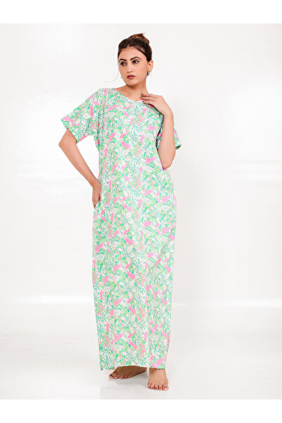 The Kaftan Company By Styli قميص نوم قطني وردي فاتح بنقشة زهور مع جيوب