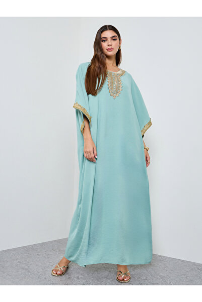 Take Two By Styli Green Kaftan Maxi Dress With Lace Embroidery