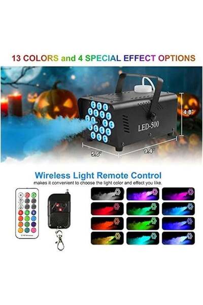 Lexin Fog Machine with Light, 18 LED, 13 Colors, 500W 2000CFM, 2 Wireless Remote Controls, for Parties, Wedding, DJ Stage, Indoor/Outdoor