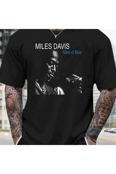 Astogria13 Blue Jazz Pattern T-Shirt Short Sleeves Round Neck Geometric Desig...