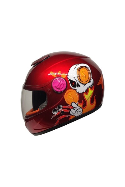 MTS Pro Helmets YA-201VR Skull Kırmızı Kapalı Çocuk Kaskı - MotoDede
